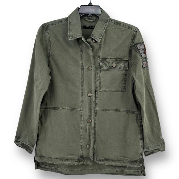 Max Jeans Military Beaded Utility Jacket Womens Size Medium Washed Olive Green - Picture 1 of 8